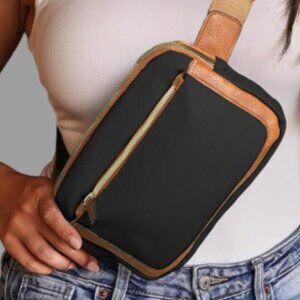 Women's Black & Brown Crossbody Sling Bag with Zipper Front Size OS
